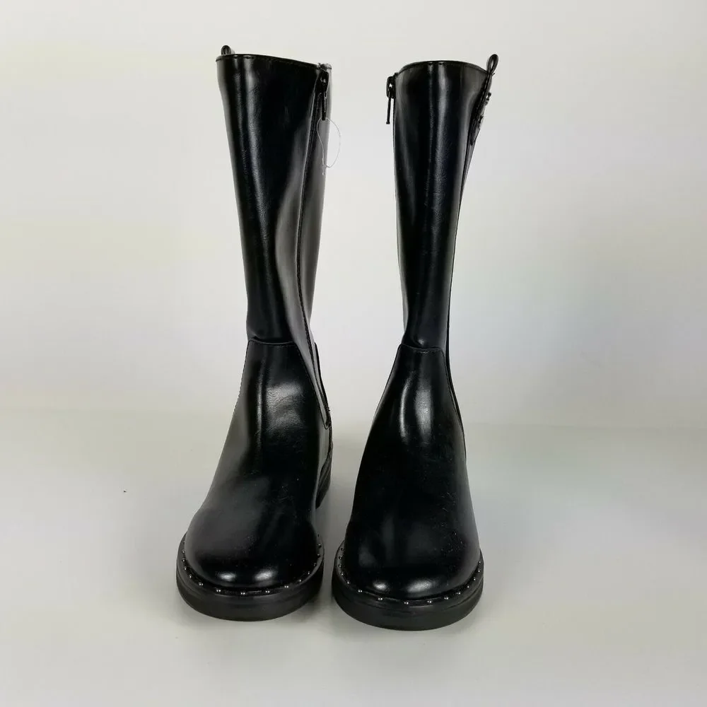 Wonder Nation Girls Size‎ 5 Studded Riding Moto Boots Black Zippered Non Marking